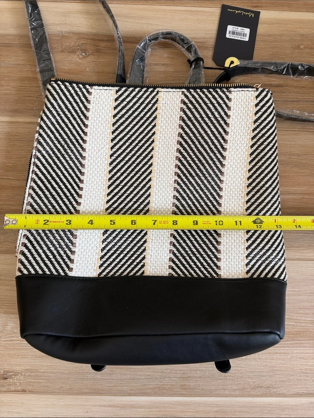 Moda Luxe Women’s Black and Cream Striped Backpack Bag